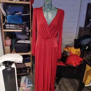 Chic Red Maxi Dress with Long Sleeves
